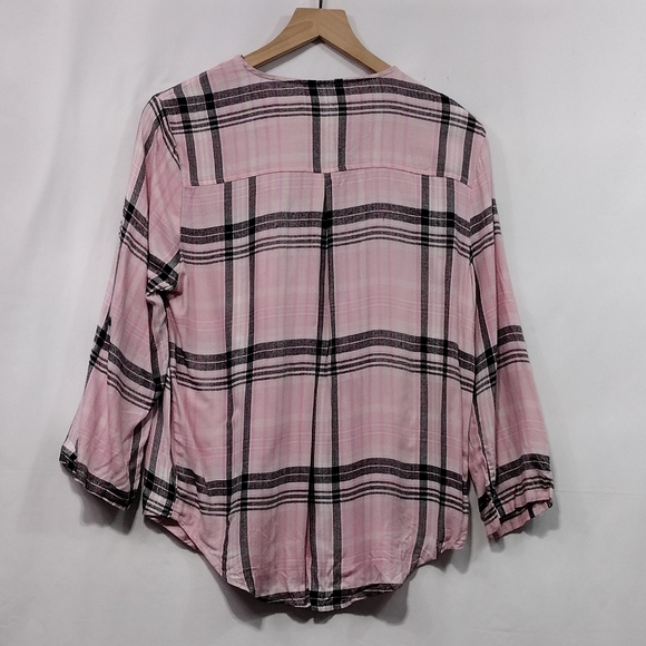NWT No Boundaries Plaid Boho Top Women's L Pink Black Barbiecore Retro Romantic - Picture 6 of 11